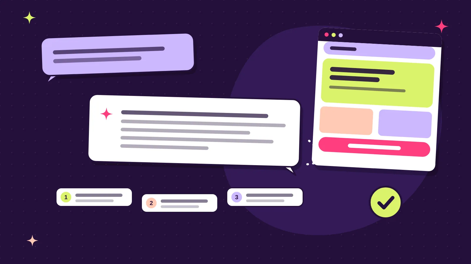 Illustration: Chatfenster mit Frage und KI-Antwort samt verlinkten Quellen und einer Website, die als Quelle genannt wird, als Symbol für die Sichtbarkeit einer Website in ChatGPT und KI-Suche