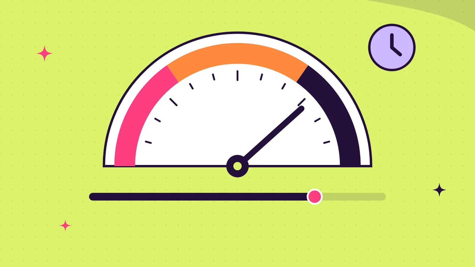 Tachometer mit Ladebalken und Uhr als Symbol für die Ladezeit und Geschwindigkeit einer Website